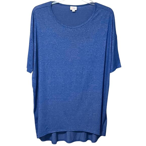 LULAROE SHORT SLV PULL-OVER RND NECK T-SHIRT/TOP, WOMENS, L (EXTRA LONG), BLUE - Picture 1 of 9